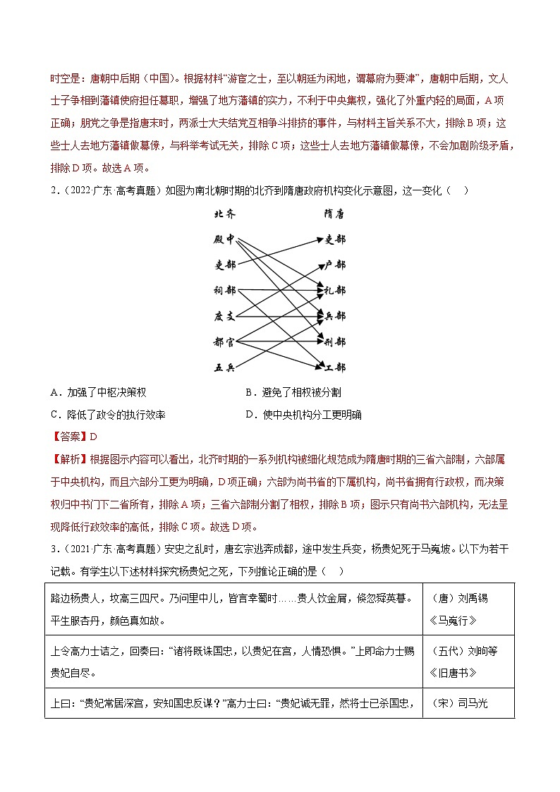 （广东版）新高考历史三轮冲刺押题卷第4题 隋唐时期：大发展（2份，原卷版+解析版）02