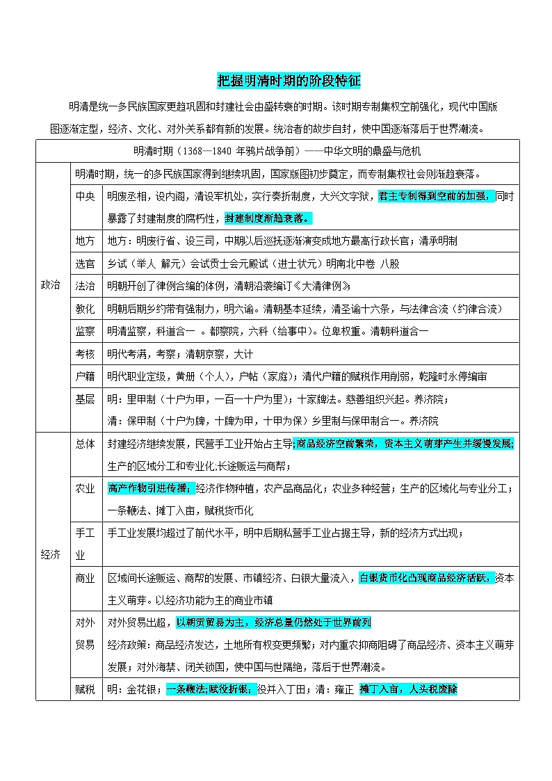 （广东版）新高考历史三轮冲刺押题卷第6题 明清时期：大分流（2份，原卷版+解析版）03