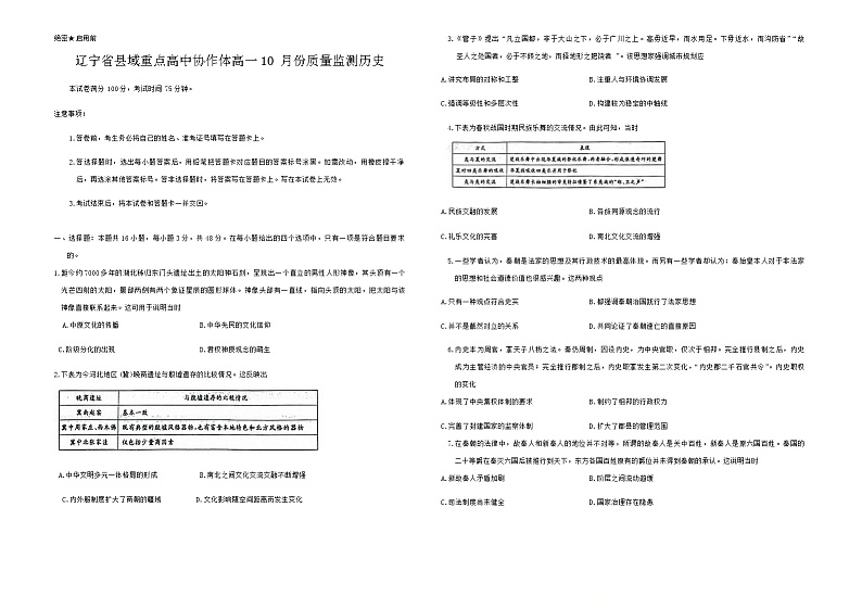 辽宁省县域重点高中协作体2024-2025学年高一上学期10月质量监测历史试卷第1页