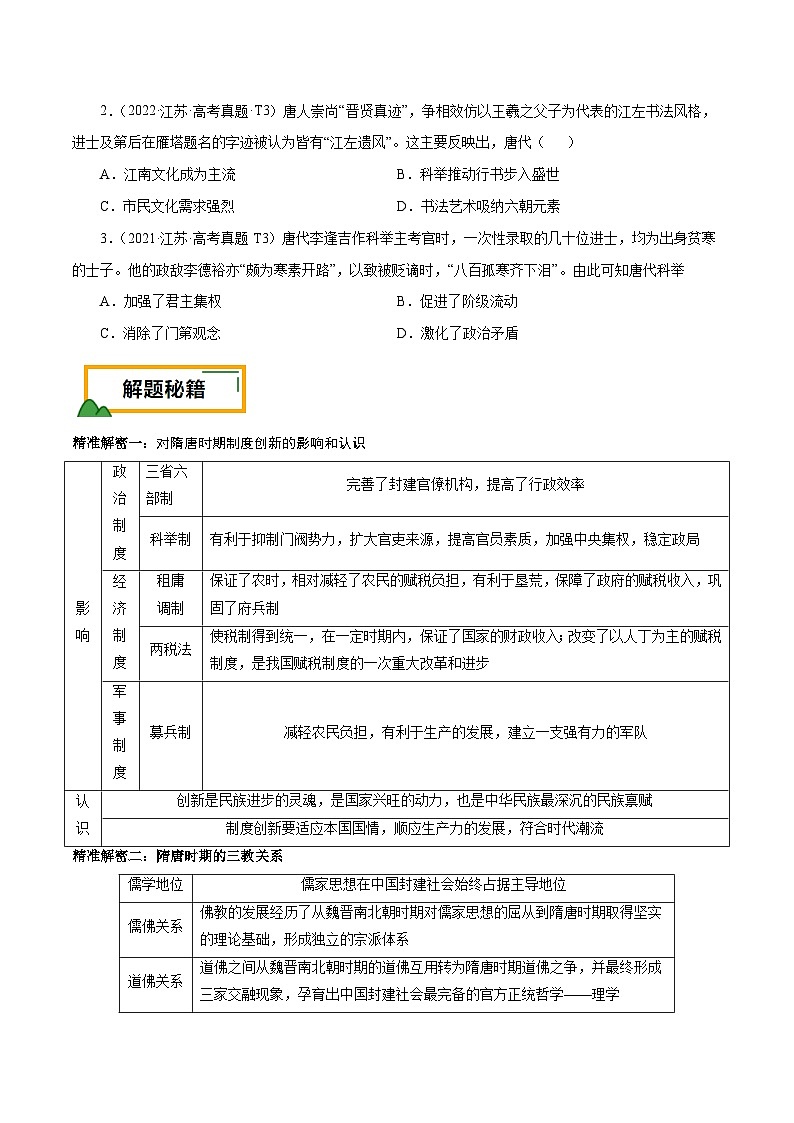 （江苏版）新高考历史三轮冲刺押题卷第3题 隋唐五代时期（原卷版）第2页