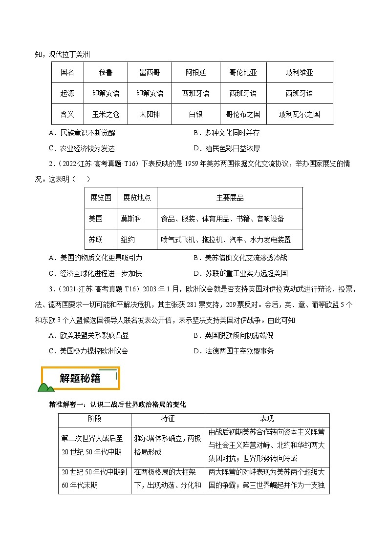 （江苏版）新高考历史三轮冲刺押题卷第16题 二战后的世界（原卷版）第2页