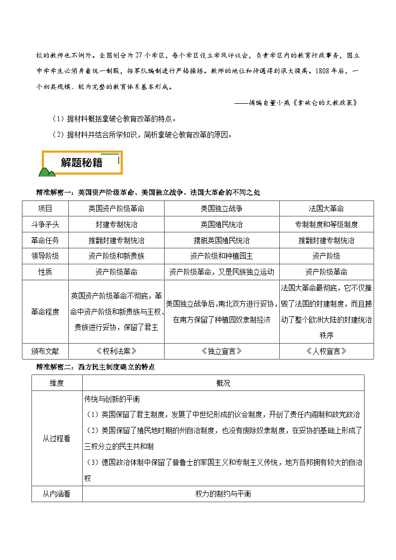 （江苏版）新高考历史三轮冲刺押题卷第20题 近代欧美国家的发展（原卷版）第2页