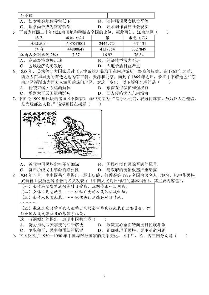 山东省济南市第一中学2024-2025学年高三上学期10月月考历史试题02