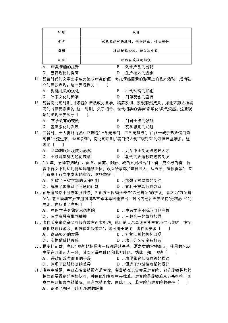 河南省郑州市第一中学2024-2025学年高三上学期期中复习练习历史试题第3页