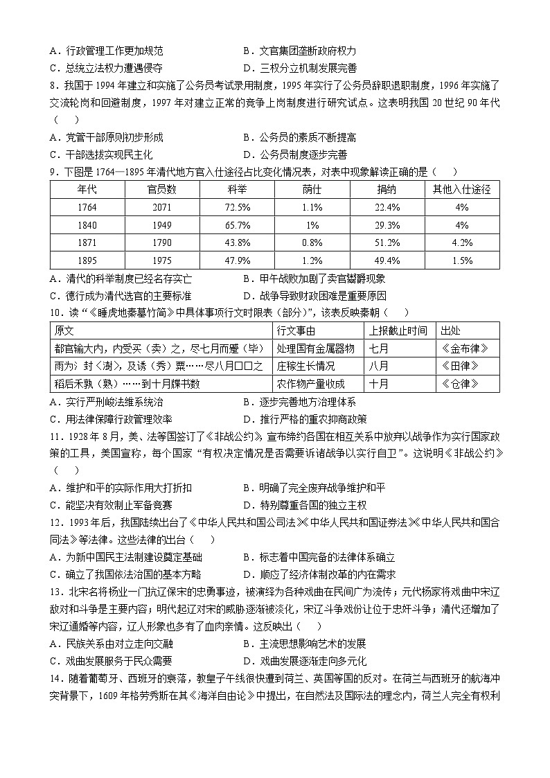 山东省聊城市高唐县第二中学2024-2025学年高二上学期10月月考历史试题第2页