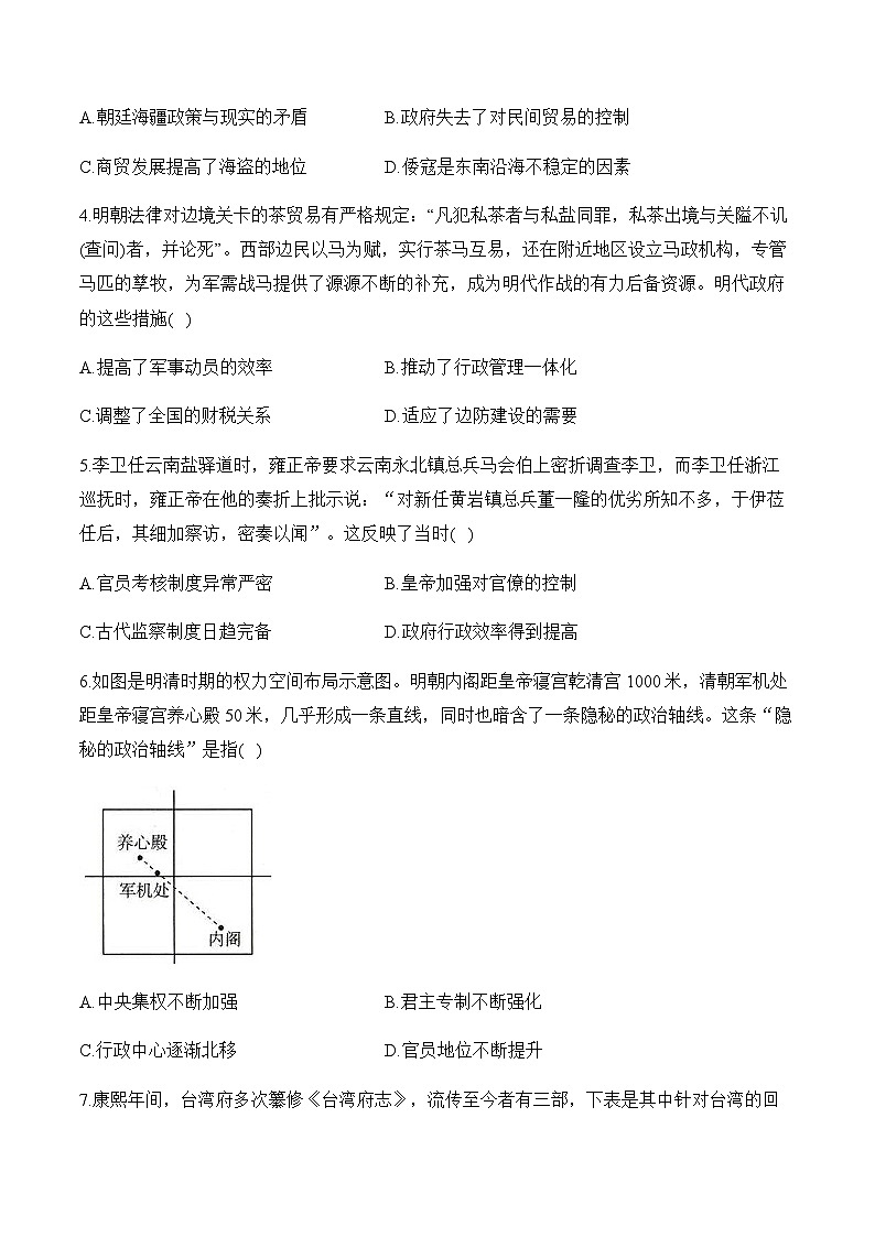 第4单元 明清中国版图的奠定与面临的挑战 单元测试（含解析）--2025届高考历史二轮复习（讲义+习题+解析）02