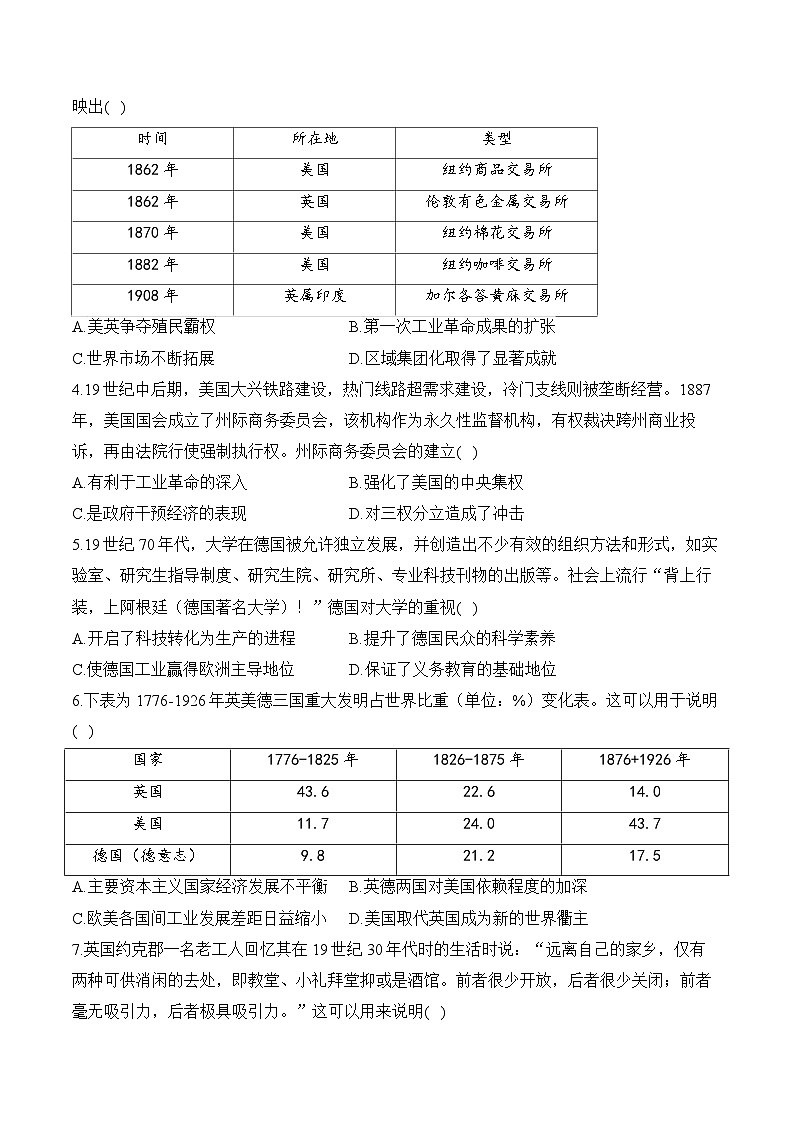 第16单元 工业革命与马克思主义的诞生（含解析）--2025届高考历史二轮复习易错重难提升【新高考版】（讲义+习题+解析）02
