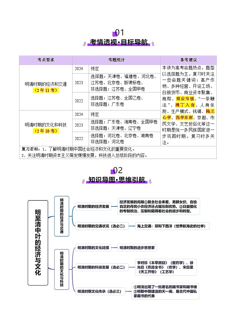 第09讲 明至清中叶的经济与文化（讲义）（原卷版）第2页