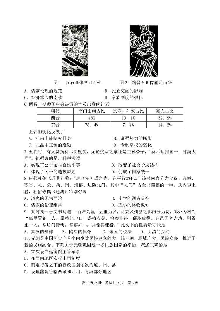 2023-11高二上实验历史期中试题第2页