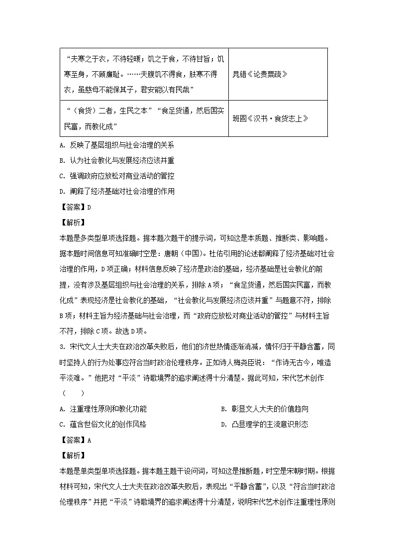 2024届陕西省部分学校高三下学期5月第一次模拟考试文综历史试卷(解析版)第2页