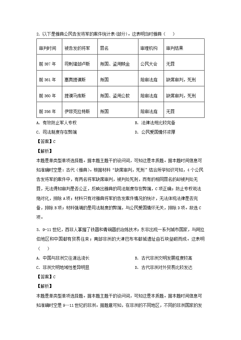 山东省日照市2022-2023学年高一下学期期末考试历史试卷(解析版)02