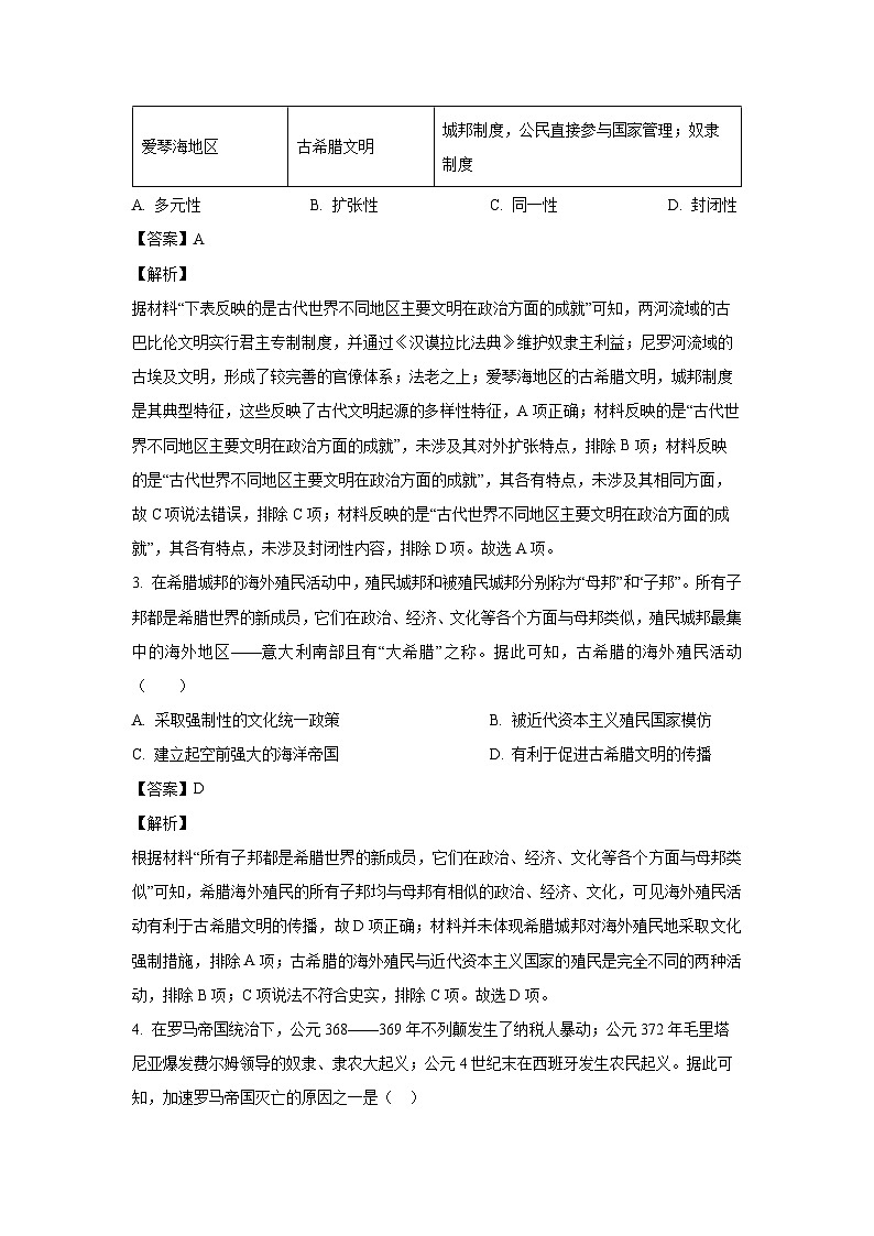 内蒙古鄂尔多斯西四旗2022-2023学年高一下学期期末联考历史试卷(解析版)第2页