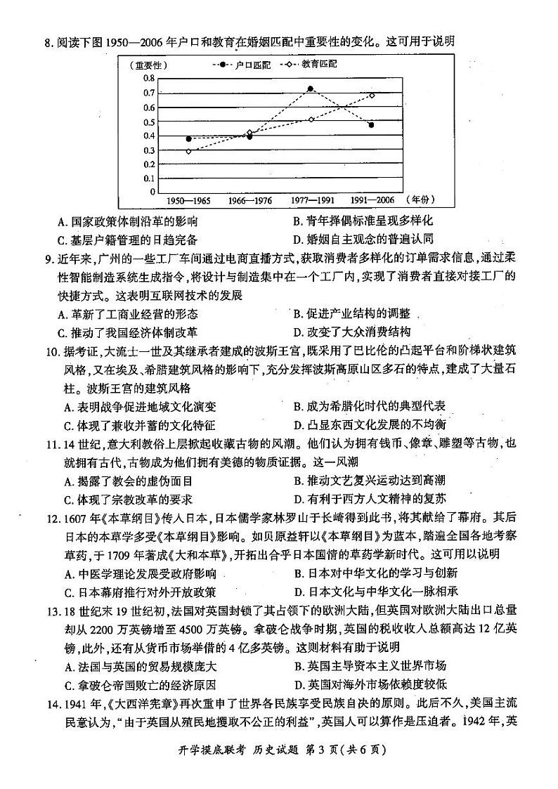 山东省百师联盟高三开学摸底联考+历史第3页