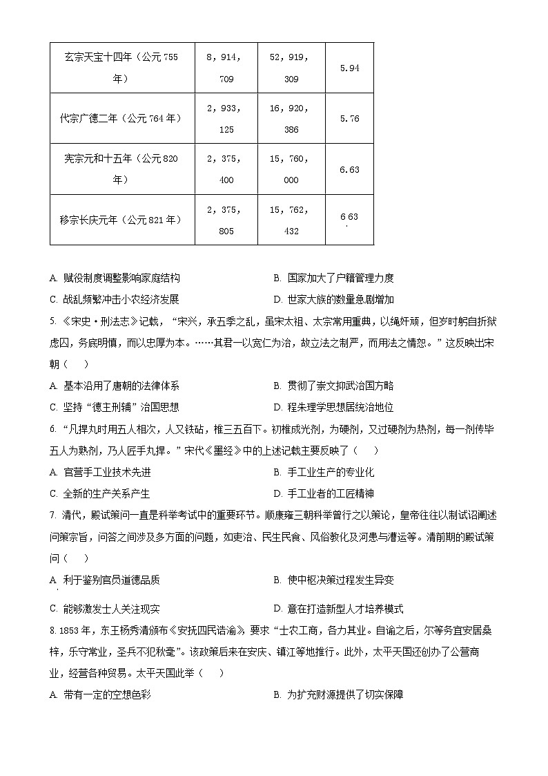 河北省保定市2024-2025学年高三上学期期中摸底考试历史试题 Word版无答案第2页