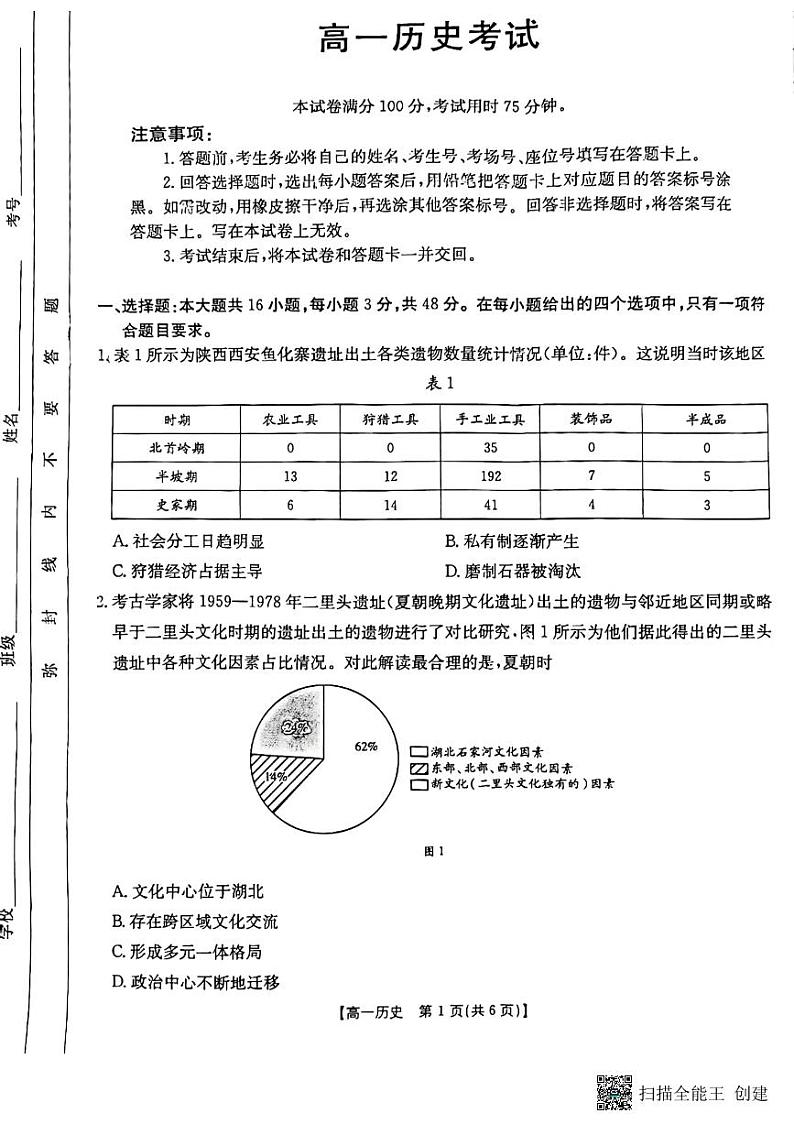 陕西省韩城市2024-2025学年高一上学期中历史试题第1页