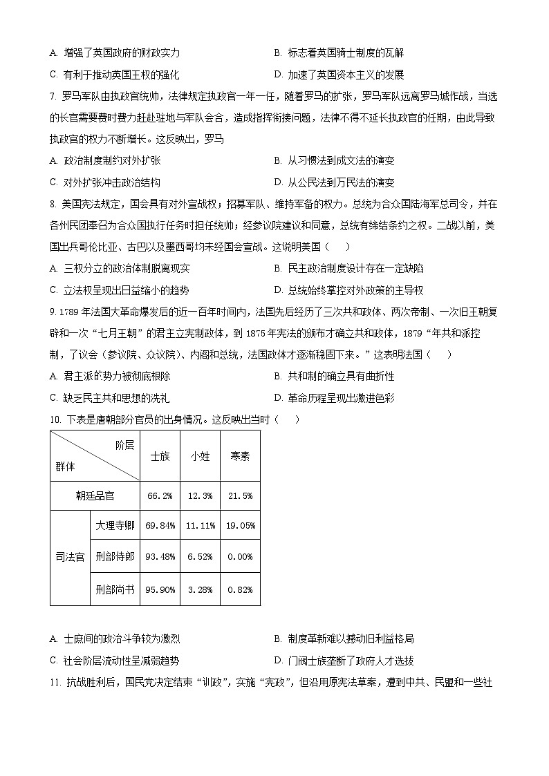 四川省达州市万源中学2024-2025学年高二上学期期中历史试题 Word版无答案第2页