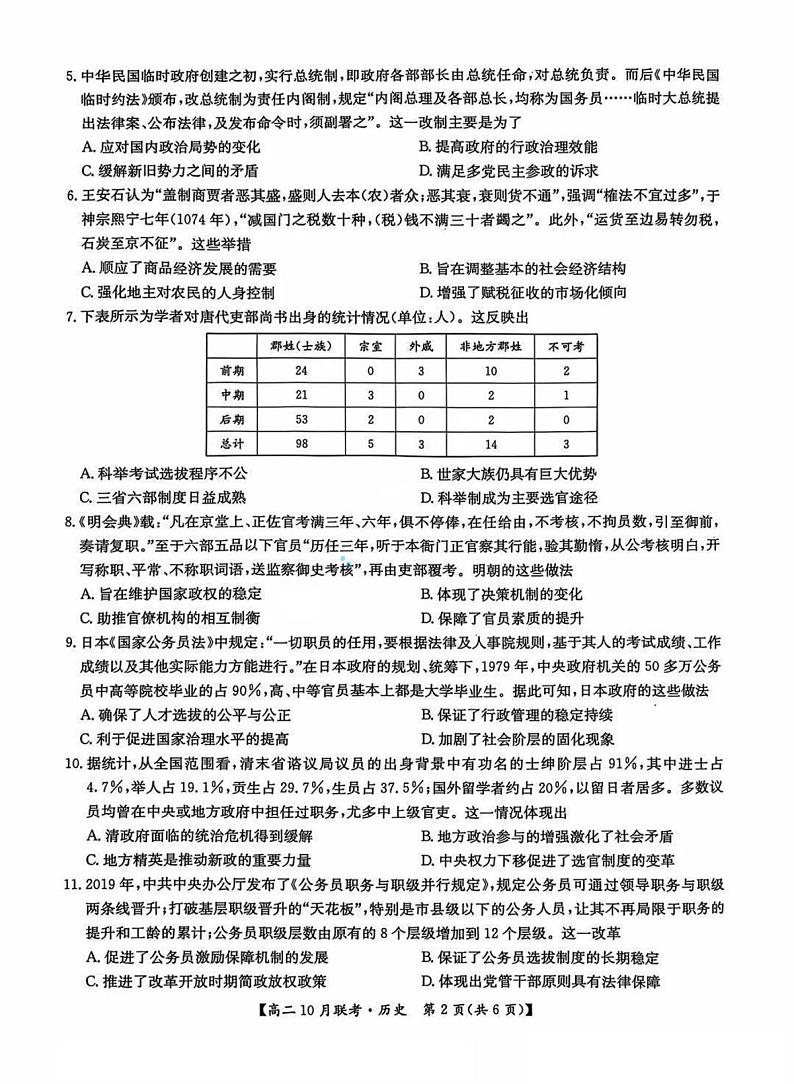 河南省洛阳强基联盟2024-2025学年高二上学期10月联考历史试卷（PDF版附解析）第2页