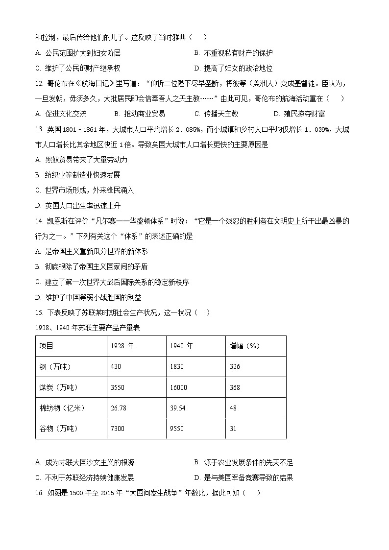 广东省佛山市三校“决胜高考，梦圆乙巳”2024-2025学年高三上学期第一次联合模拟考试历史试题无答案第3页