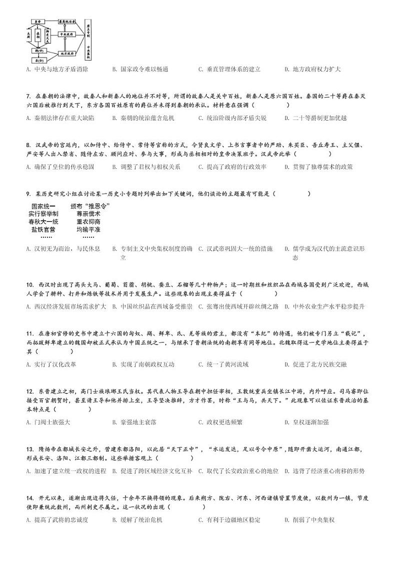2024～2025学年四川成都双流区四川天府新区实外高级中学高一上学期期中历史试卷[原题+解析版]第2页