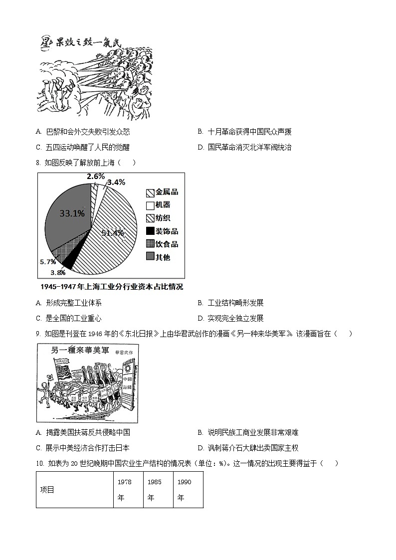 湖北省武汉市华中师范大学第一附属中学2024-2025学年高三上学期期中考试历史试题 Word版无答案第2页