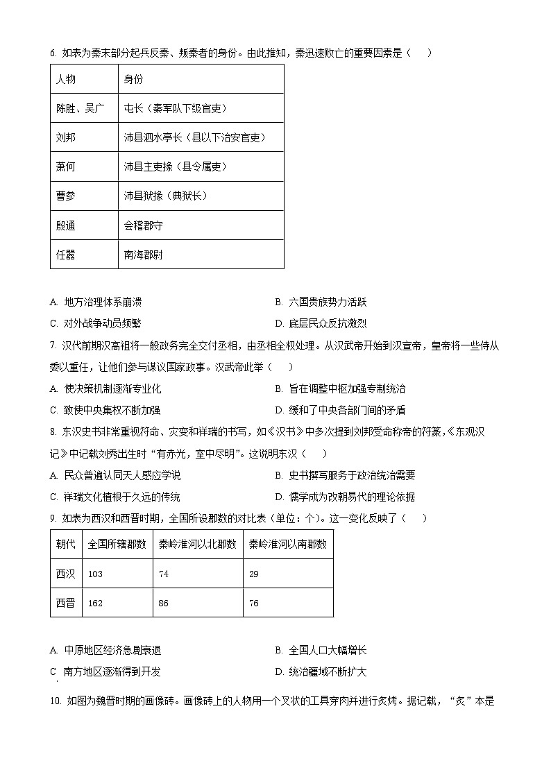 甘肃省2024-2025学年高一上学期期中考试历史试题  Word版无答案第2页