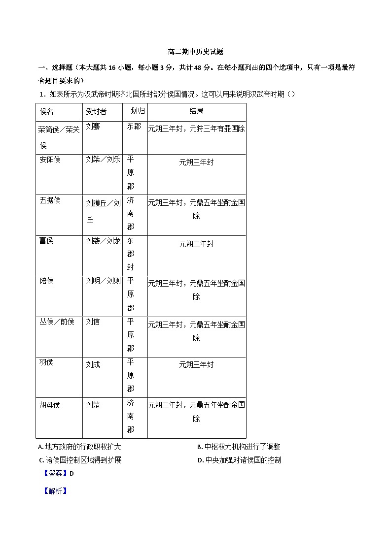 吉林省通化市梅河口市第五中学2024-2025学年高二上学期期中历史试题（解析版）01