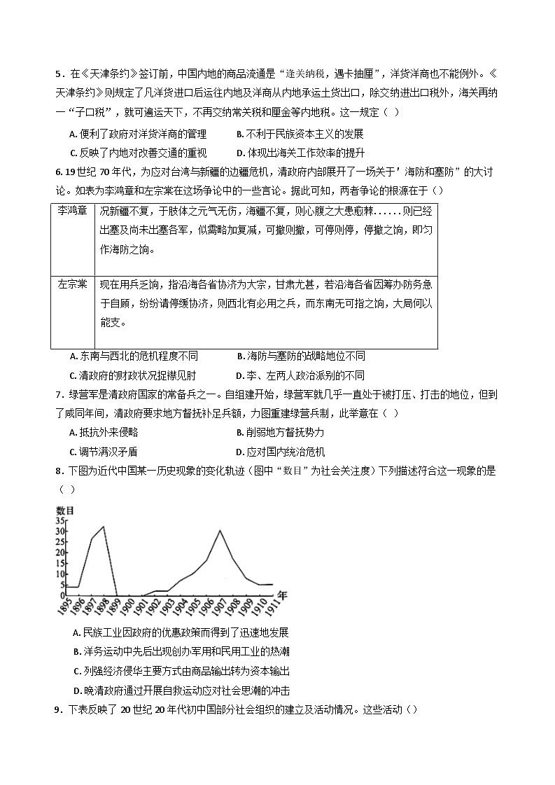 天津市第一百中学和咸水沽一中2024—2025学年高三上学期期中联考历史试卷(含解析)第2页