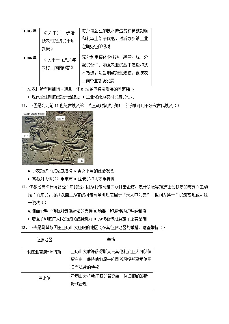 黑龙江省齐齐哈尔市东部四校联谊2024-2025学年高三上学期期中考试历史试题03