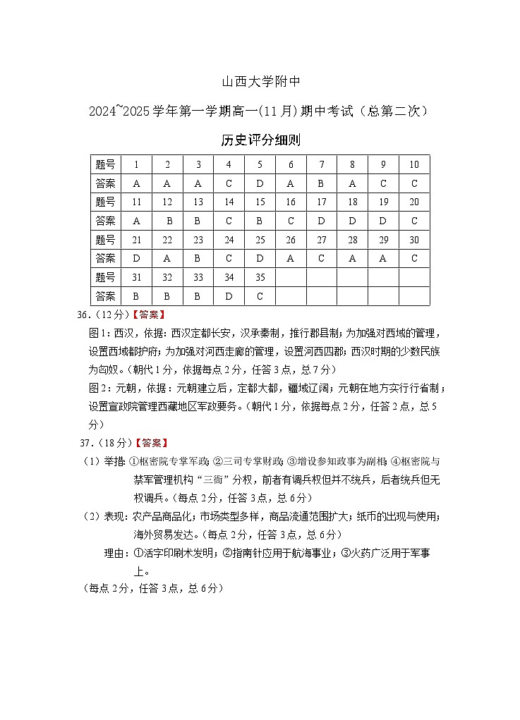 11月月考评分细则第1页