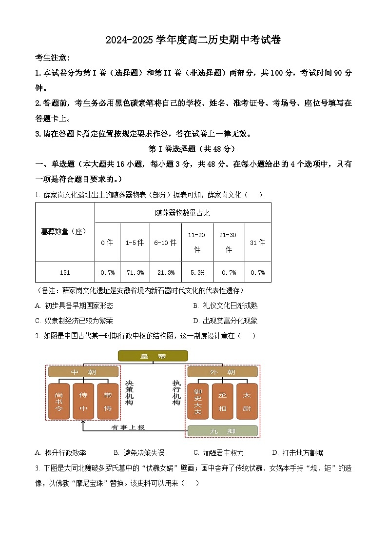 精品解析：云南省迪庆藏族自治州藏文中学2024-2025学年高二上学期期中考试历史试题（原卷版）第1页