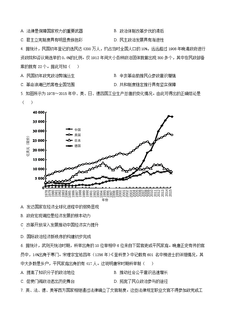 精品解析：甘肃省金昌市永昌县第一高级中学2024-2025学年高二上学期期中历史试题（原卷版）第2页
