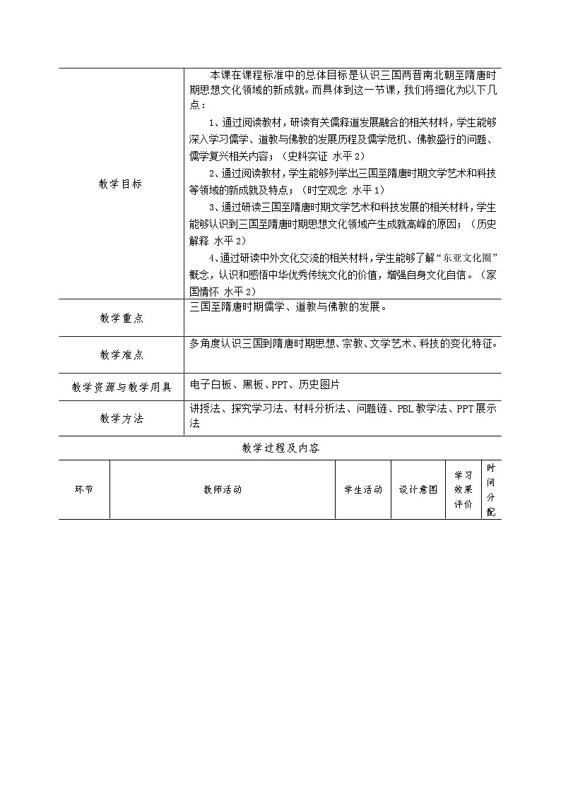 第8课 三国至隋唐的文化 教学设计（表格式）--2024-2025学年高一统编版（2019）历史必修中外历史纲要上册第2页