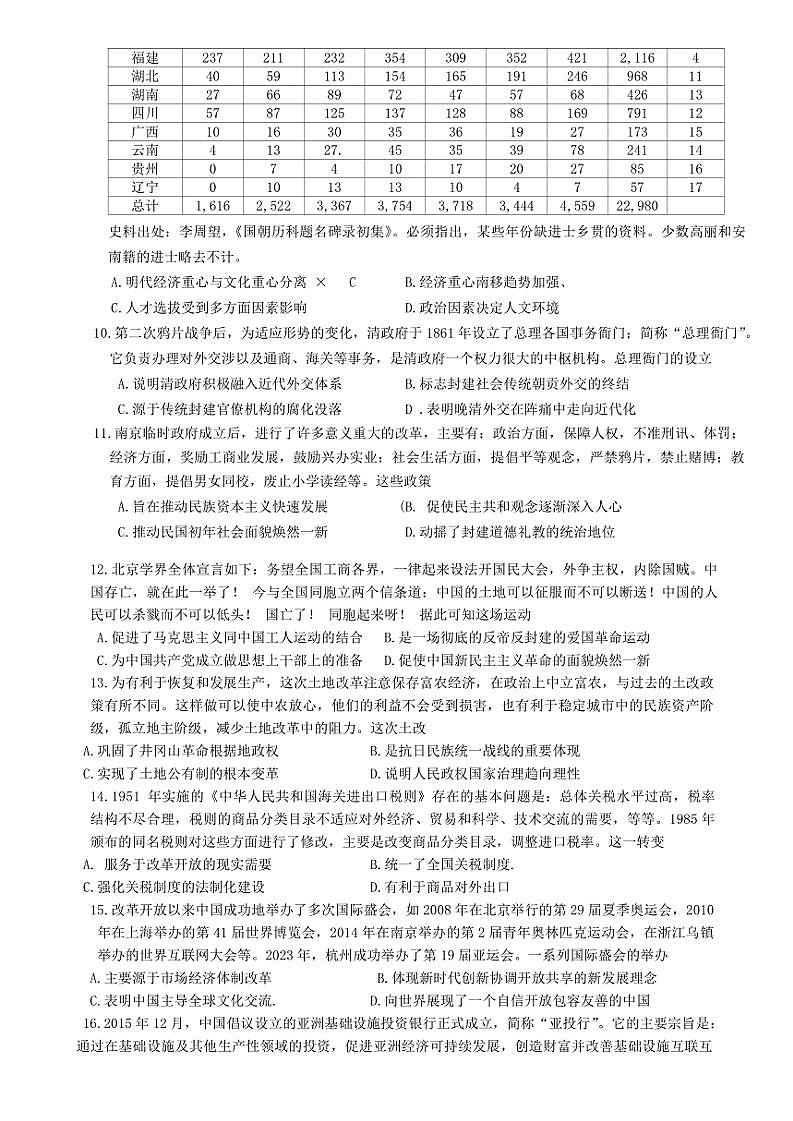 安徽省江淮十校2025届高三(上)第二次联考历史试卷(含答案)第3页