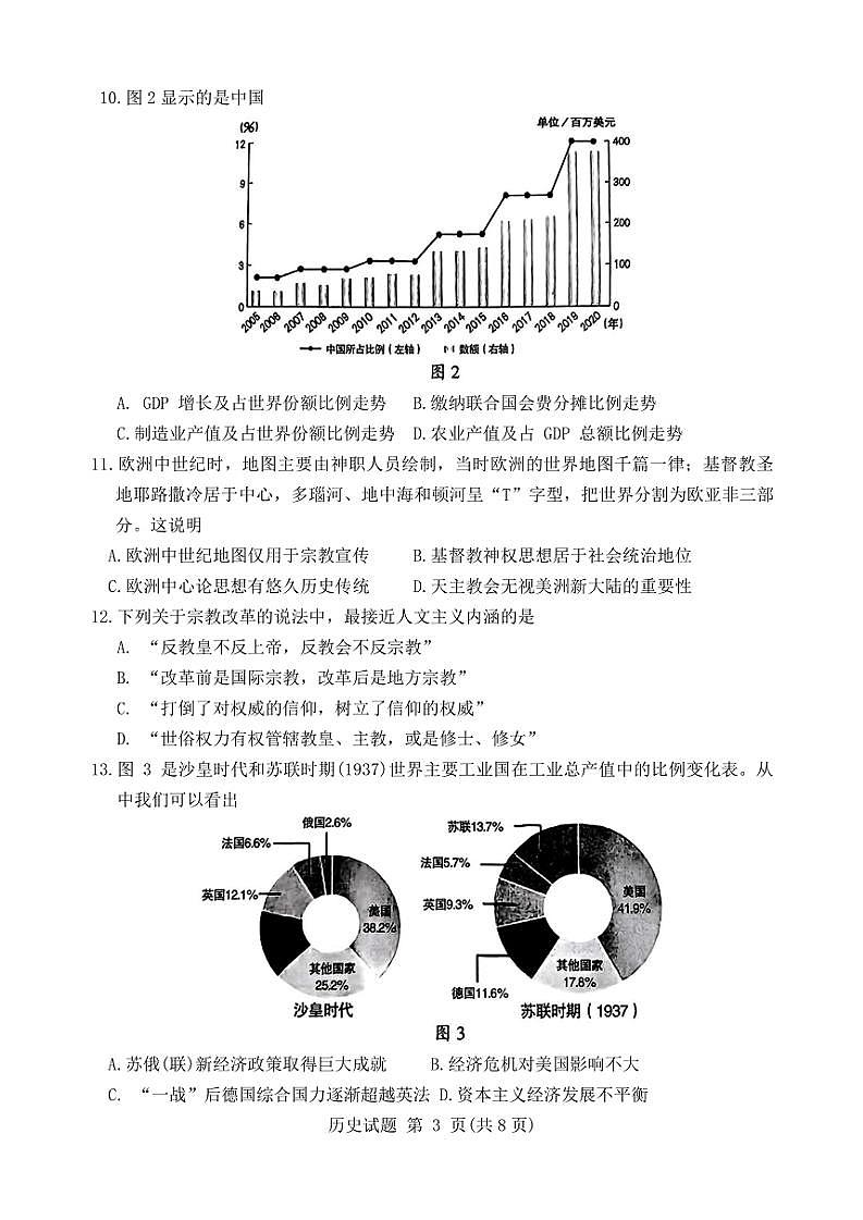 山东省临沂市2024～2025学年高三(上)期中历史试卷(无答案)第3页