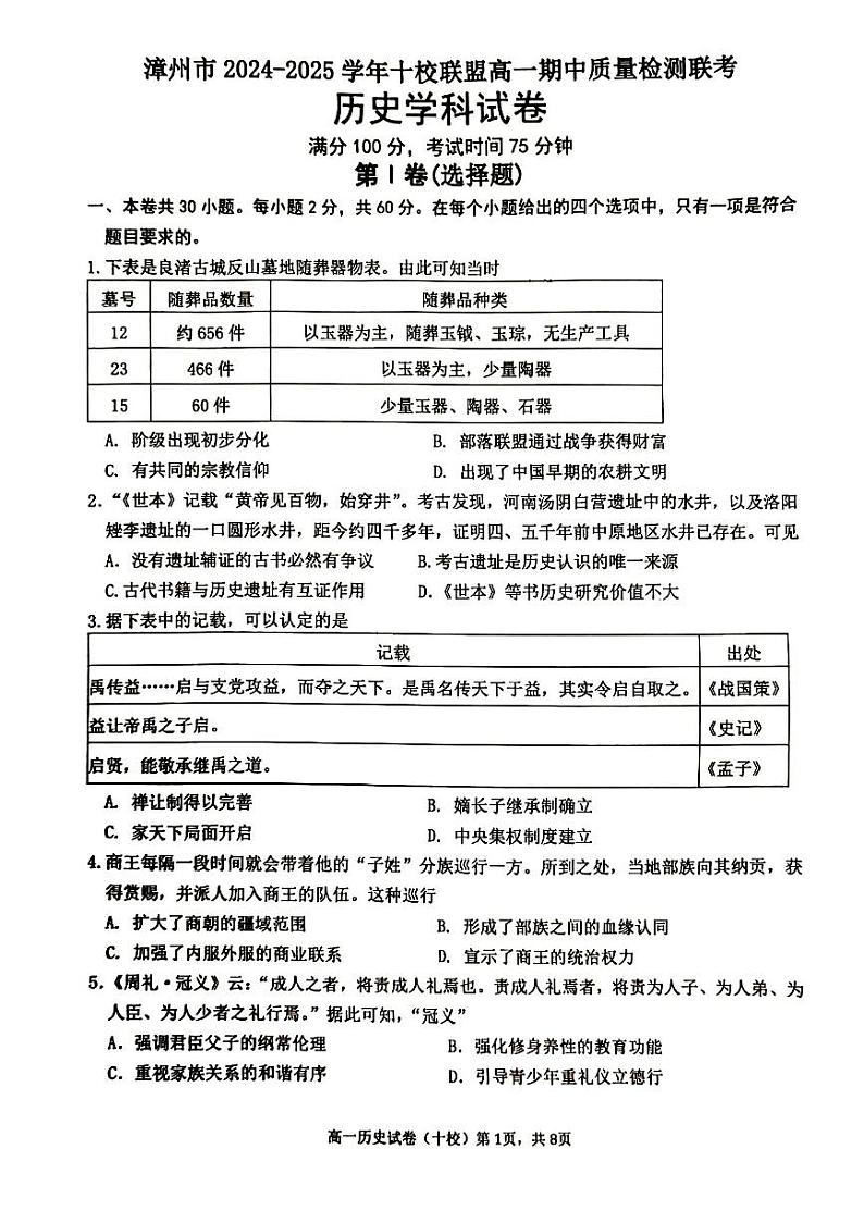 历史试卷第1页