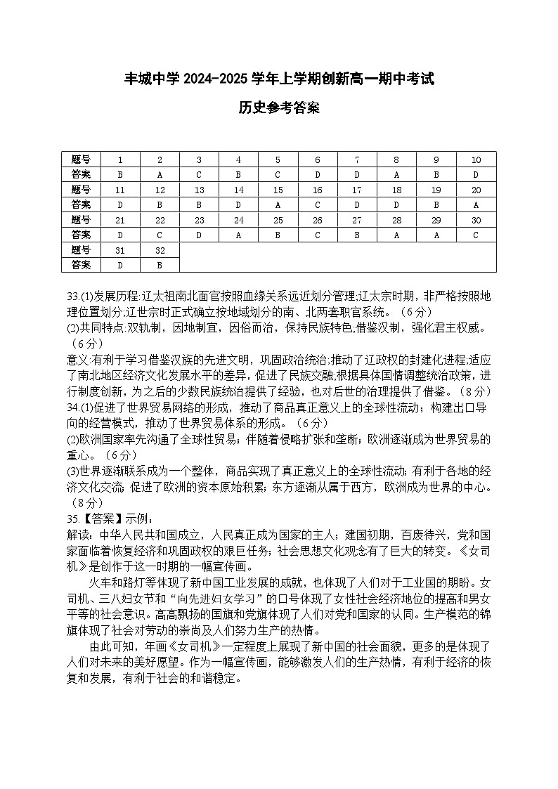 创新高一历史参考答案第1页