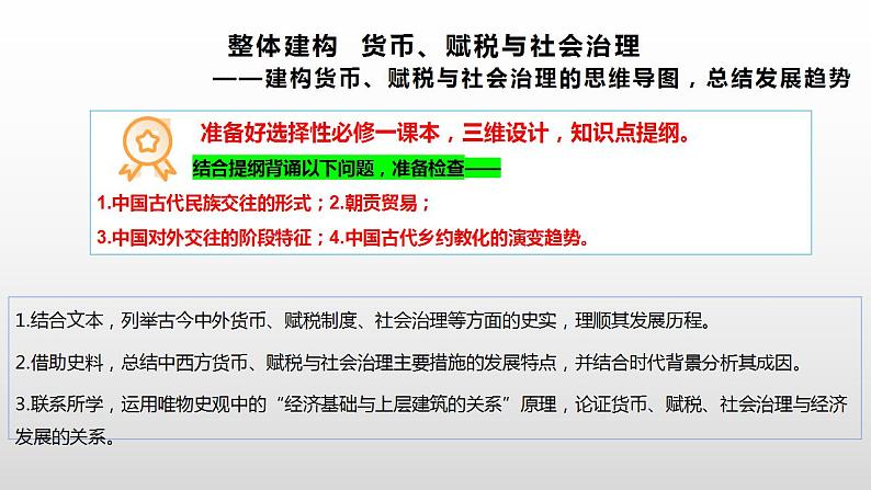 整体建构：货币、赋税与社会治理——建构货币、赋税与社会治理的思维导图，总结发展趋势  课件--2025届高三历史一轮复习第1页