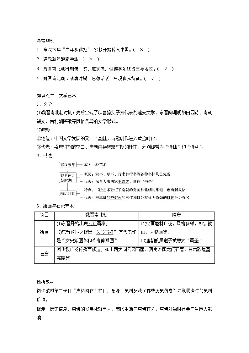 第8课　三国至隋唐的文化  学案（含解析） 2024-2025学年高一历史部编版中外历史纲要（上）03