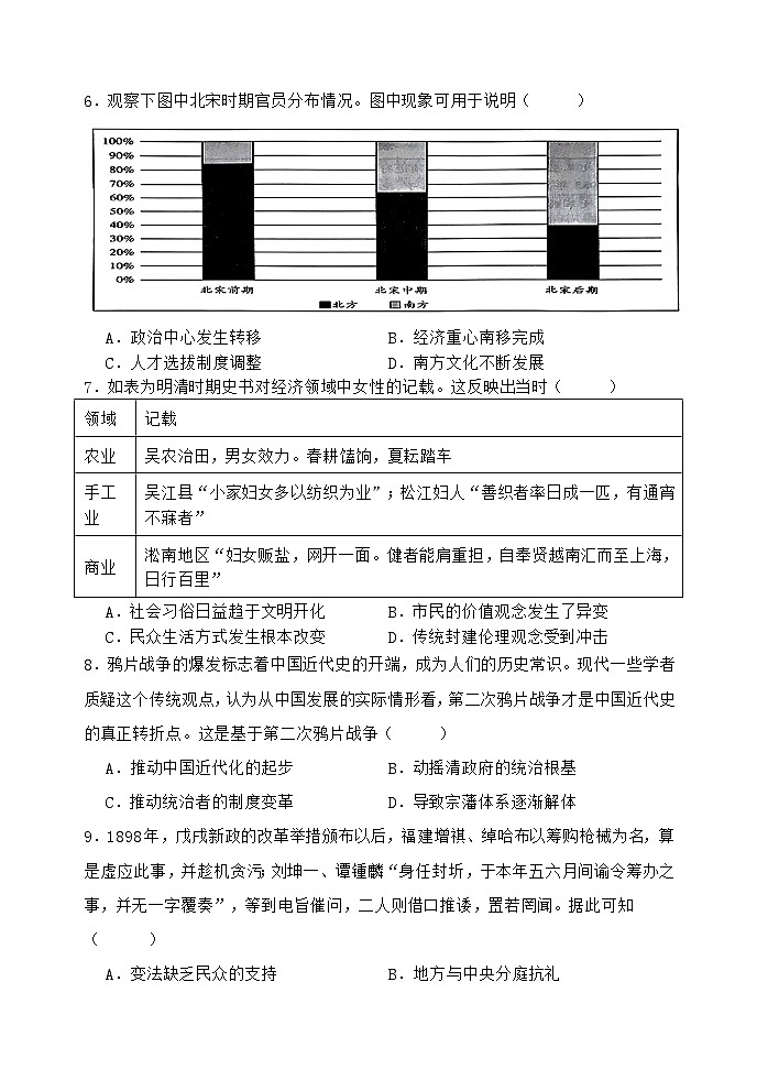 2025福州八县（）协作校高三上学期期中联考试题历史含答案第3页