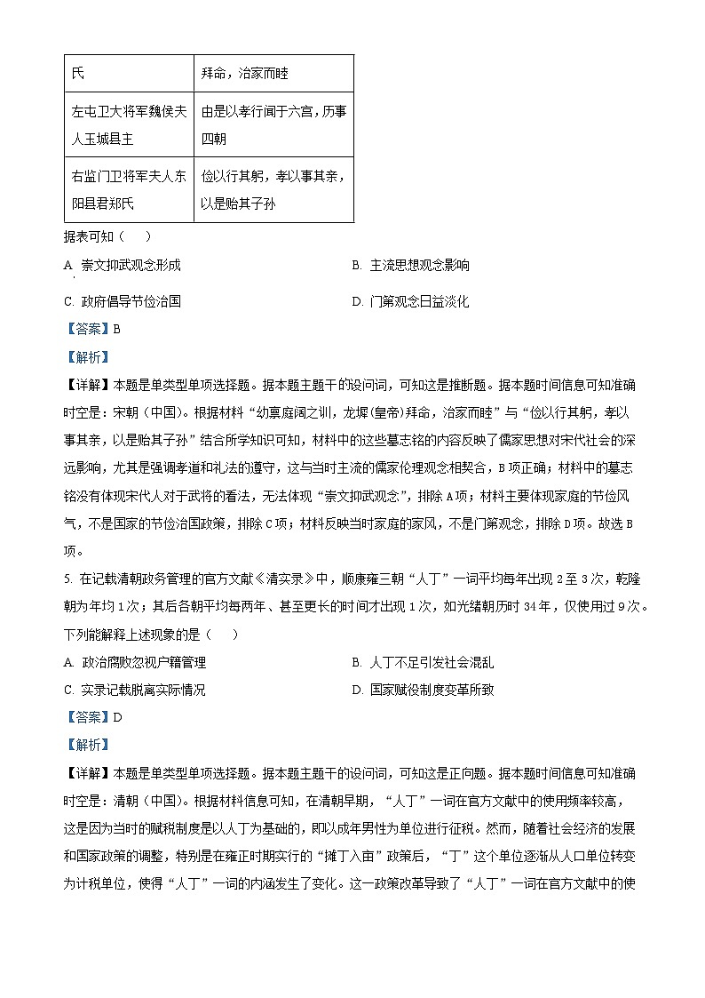 长治市2024-2025学年度高三年级九月份质量监测+历史答案第3页