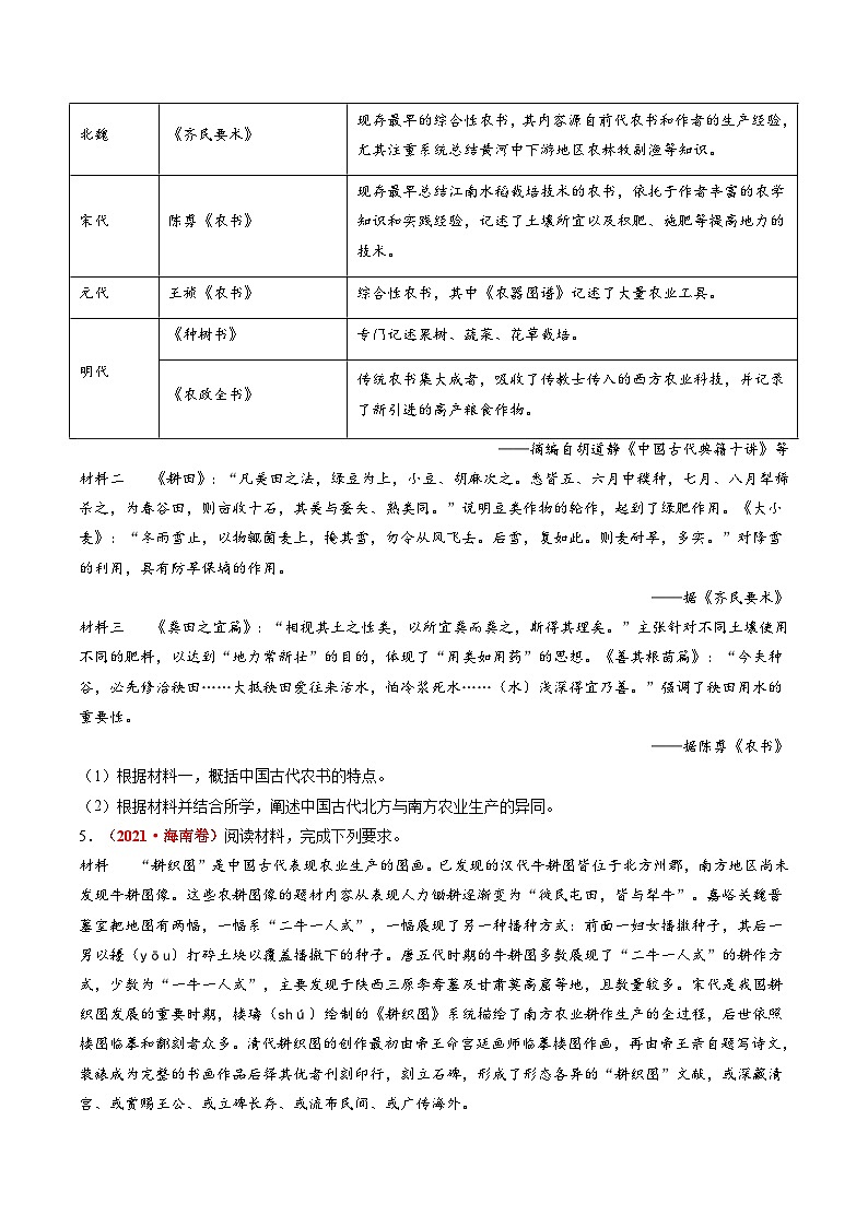 专题02 古代中国的经济与社会生活（练习）（原卷版）第3页