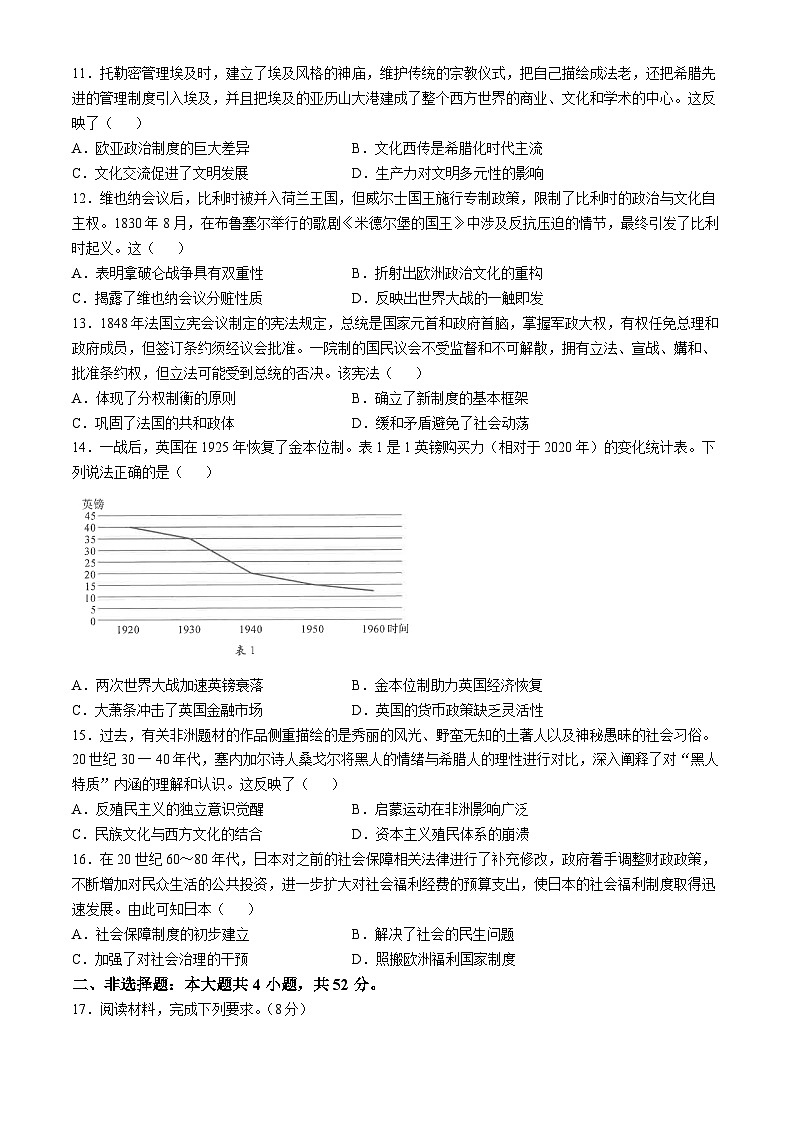 福建省2024-2025学年金科大联考高三上学期11月测评试题 历史 Word版含解析第3页