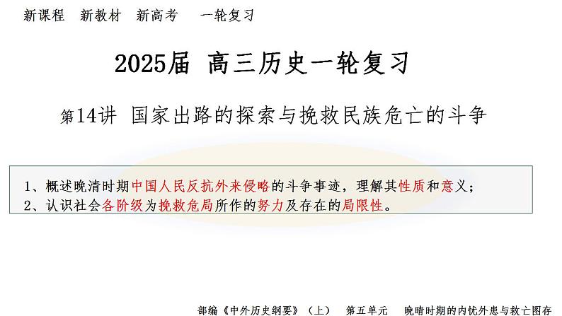 第14讲 国家出路的探索与挽救民族危亡的斗争 课件 --2025届高三统编版2019必修中外历史纲要上册一轮复习第1页