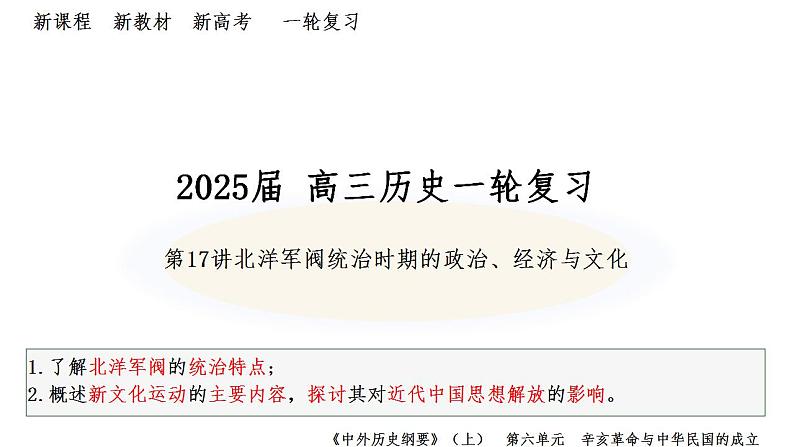 第17讲_北洋军阀统治时期的政治、经济与文化 课件 课件--2025届高三统编版2019必修中外历史纲要上册一轮复习01