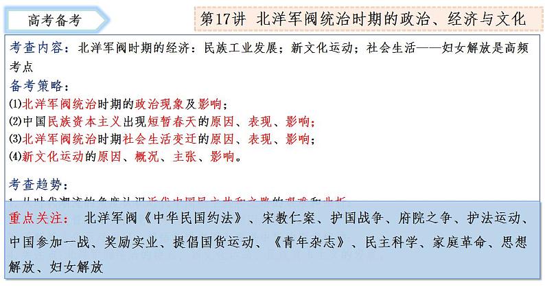 第17讲_北洋军阀统治时期的政治、经济与文化 课件 课件--2025届高三统编版2019必修中外历史纲要上册一轮复习02