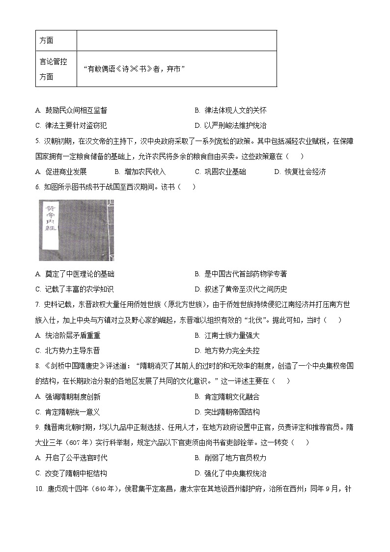 福建省部分达标学校2024-2025学年高一上学期11月期中考试历史试题（Word版附解析）第2页