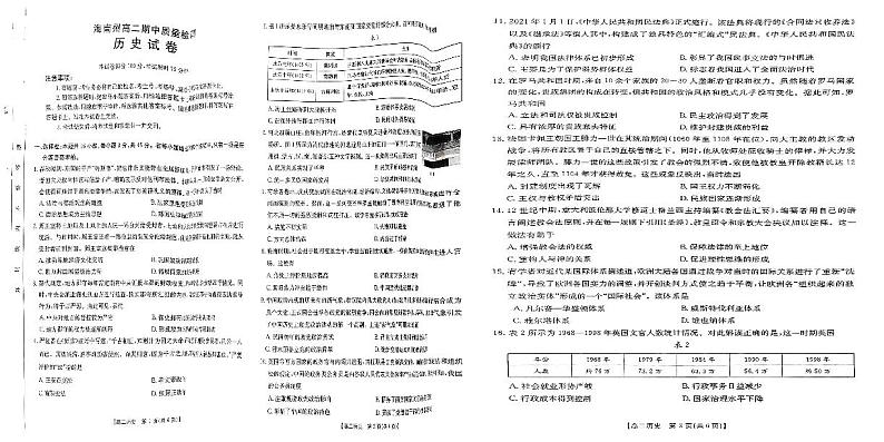 青海省海南州2024-2025学年高二上学期期中质量检测历史试题01