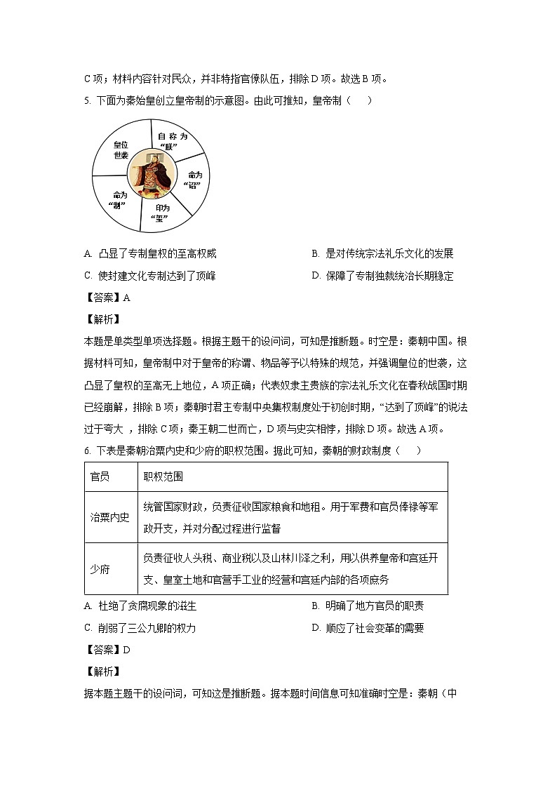 2024-2025学年福建省厦泉五校高一(上)期中联考历史试卷（解析版）03