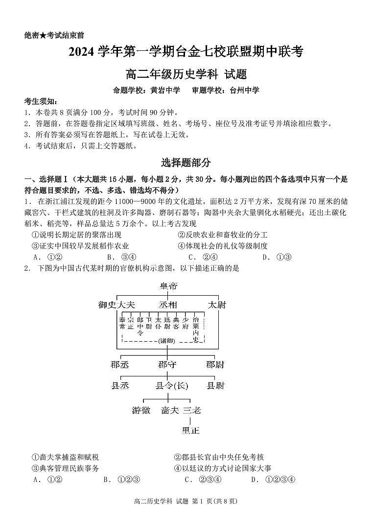 高二历史试卷第1页