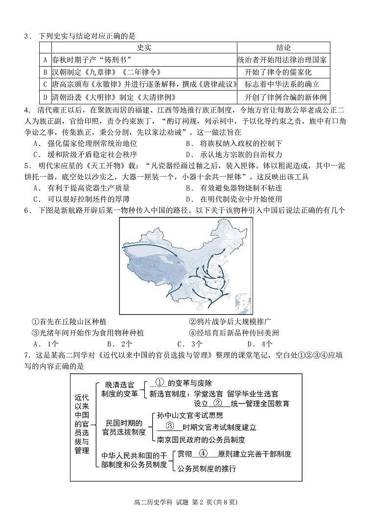 高二历史试卷第2页